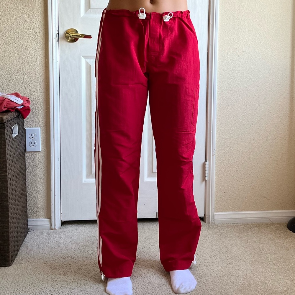 Red with White Leg Striped Pants Size Small